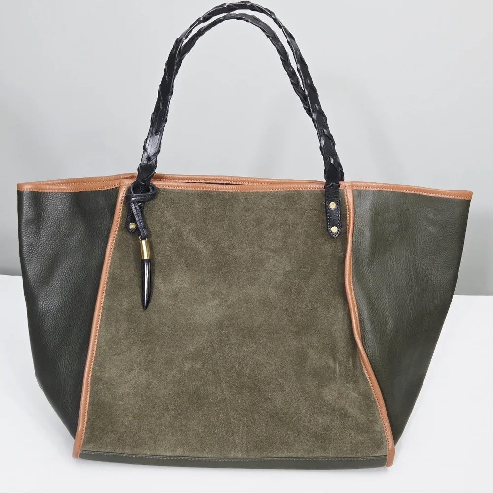 KEMPTON & CO TAUNTON TOTE BAG - OLIVE LEATHER AND SUEDE
